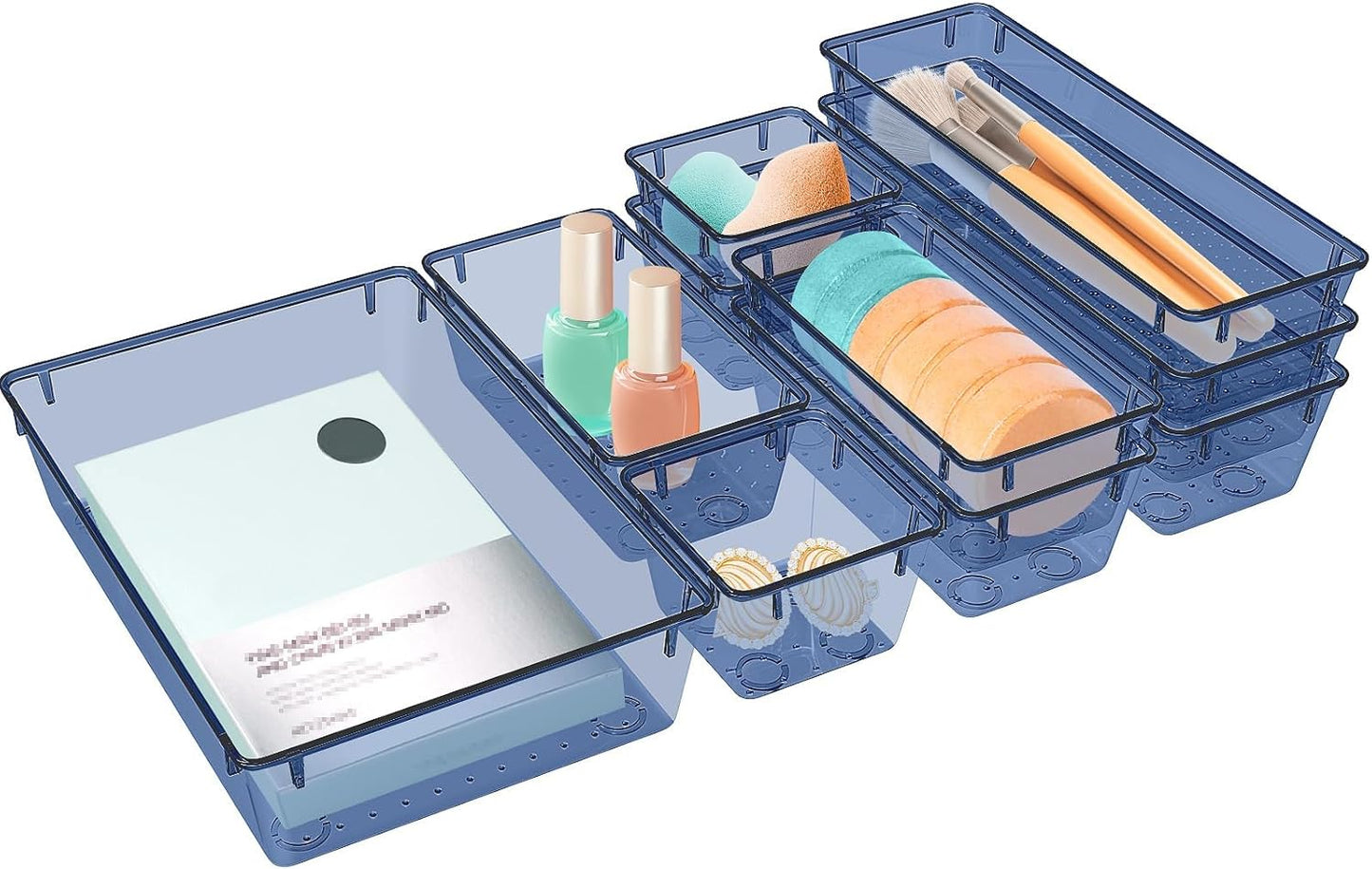 StorMiracle 16 PCS Drawer Organizer Set, 5 Varied Size Bathroom and kitchen Drawer cabinet organizer Trays, Clear Storage Bins for Makeup, Jewelry, Utensils and Gadgets