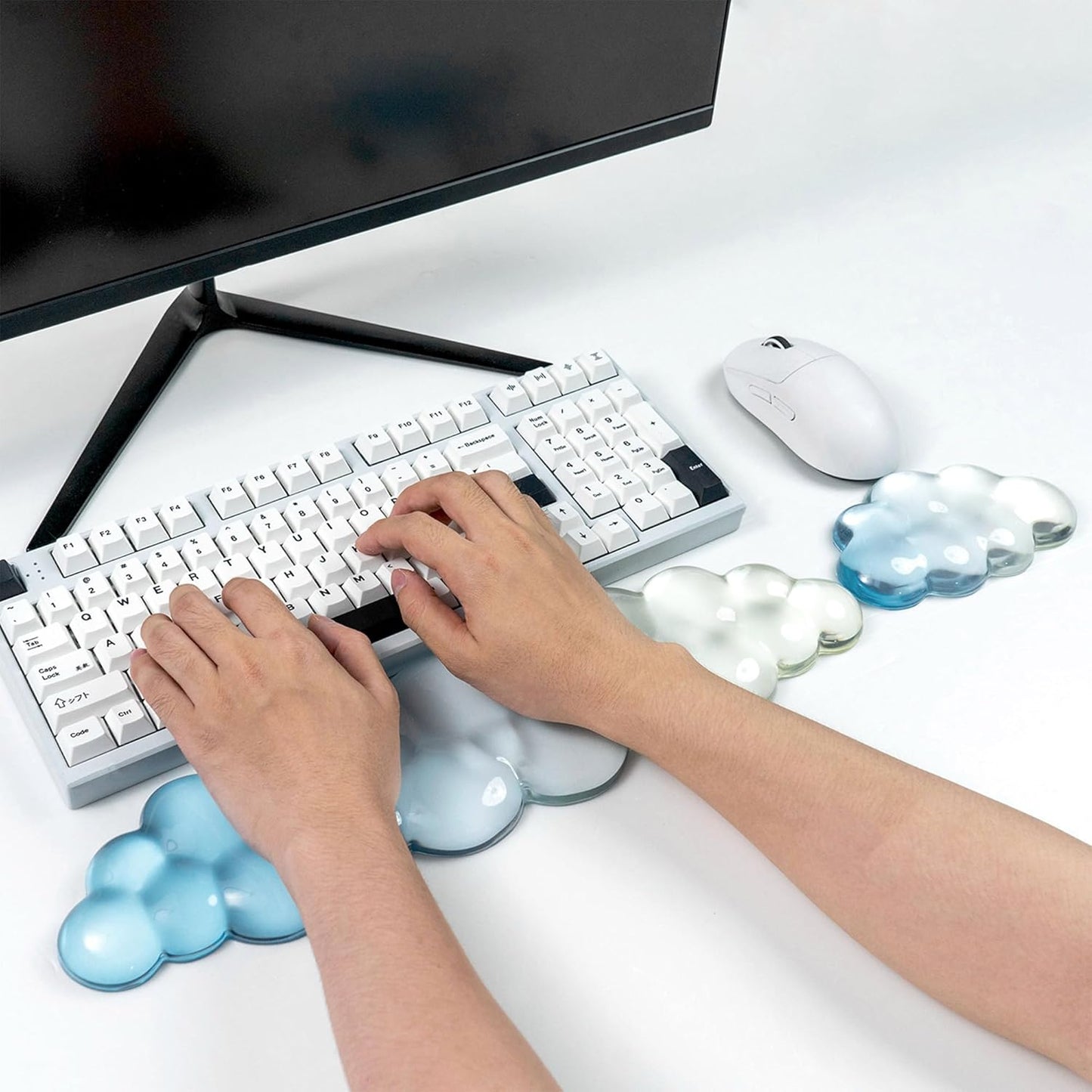 Gel Keyboard and Mouse Wrist Rest Set – Clear Cloud Wrist Rest for Computer Keyboard 60%/68%/75%, Comfort & Support for Typing and Gaming(Purple Green)