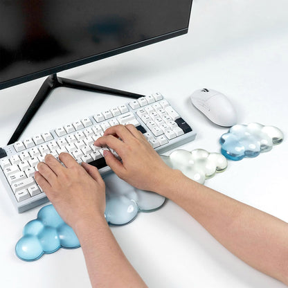 Gel Keyboard and Mouse Wrist Rest Set – Clear Cloud Wrist Rest for Computer Keyboard 60%/68%/75%, Comfort & Support for Typing and Gaming(Purple Green)