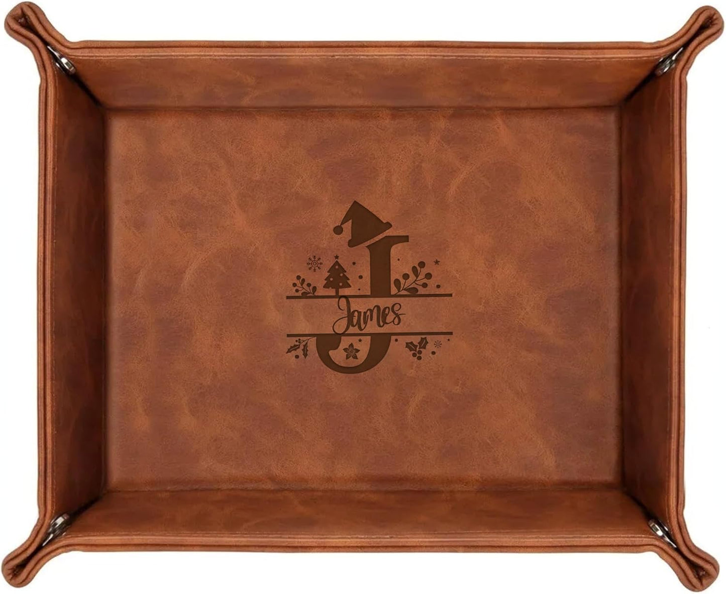 Personalized Engraved Leather Tray for Men with Engraved Name, PU Leather Valet Organizer for Dad, Custom Gift for Him, Custom Catchall Tray for Desk, Office, Accessories Travel Organizer for Men