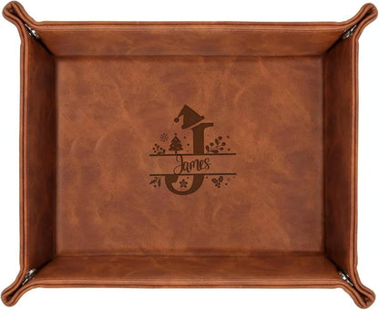 Personalized Engraved Leather Tray for Men with Engraved Name, PU Leather Valet Organizer for Dad, Custom Gift for Him, Custom Catchall Tray for Desk, Office, Accessories Travel Organizer for Men