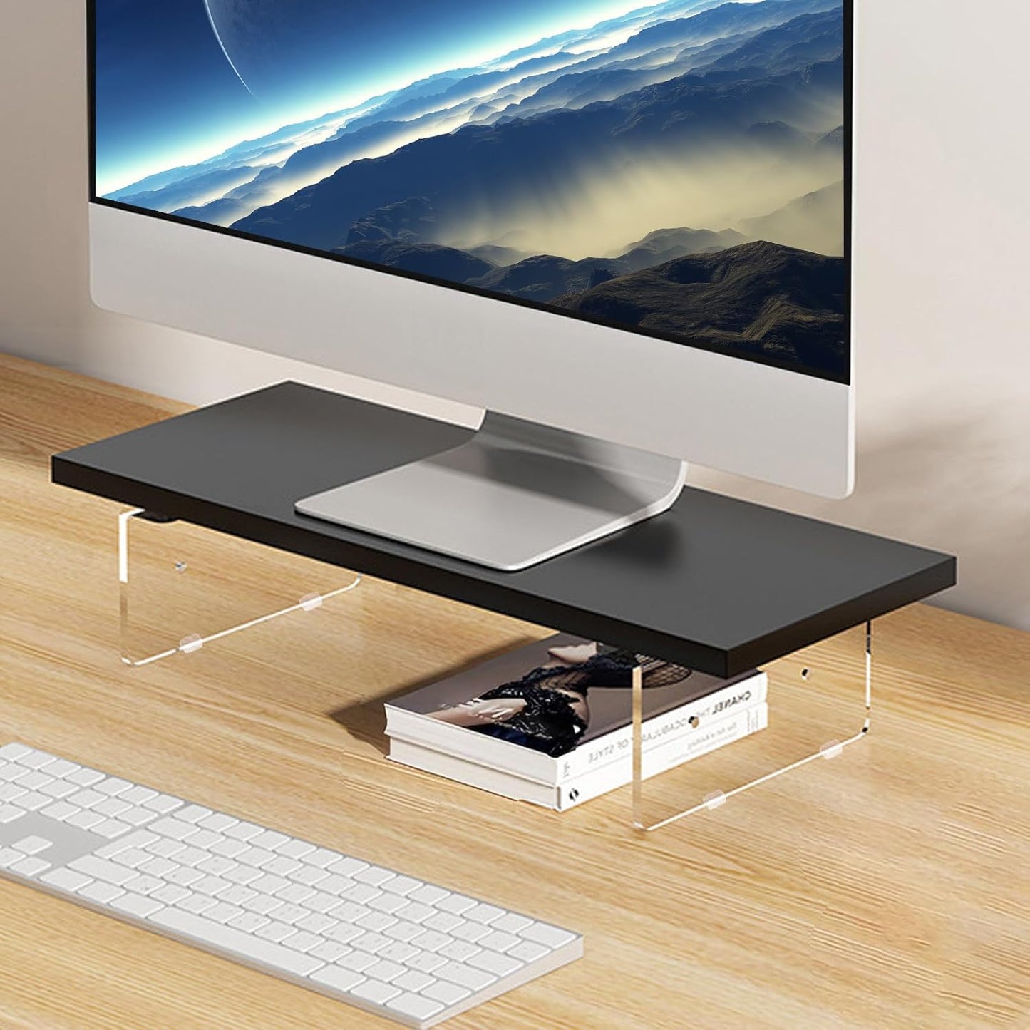 Anti-slip Monitor Stand Riser 2.16/3.34 Inch 2 Height Adjustments Clear Acrylic Stand with Clear Anti-slip Mat, Desk Accessories Screen/PC/Printer/Laptop/Mirror Riser 7.8 x 15.7 Inch (White)