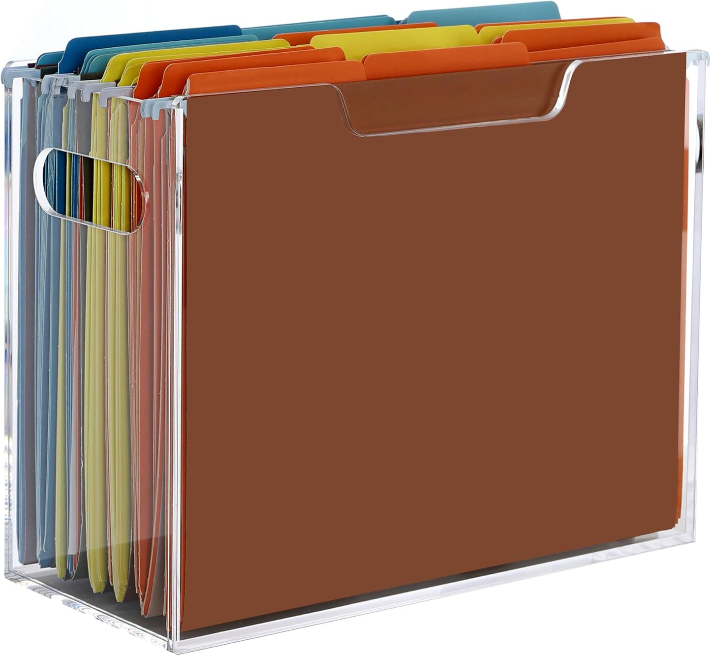 DINGHUO Acrylic File Folder Organizer, Hanging File Organizer Box, File Holder with Handles for Letter Size, Clear File Box Desktop Folder Storage for Office Home Work -1 Pack