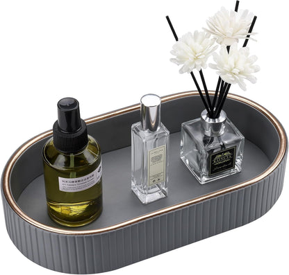 GORESE PU Leather Perfume Tray Nightstand Organizer, Small Oval Desk Tray Jewelry Trinket Trays Valet Organizer Key Bowl for Entryway Dresser Bathroom, Catchall Trays for Men Women, 11×5.9 in, Beige