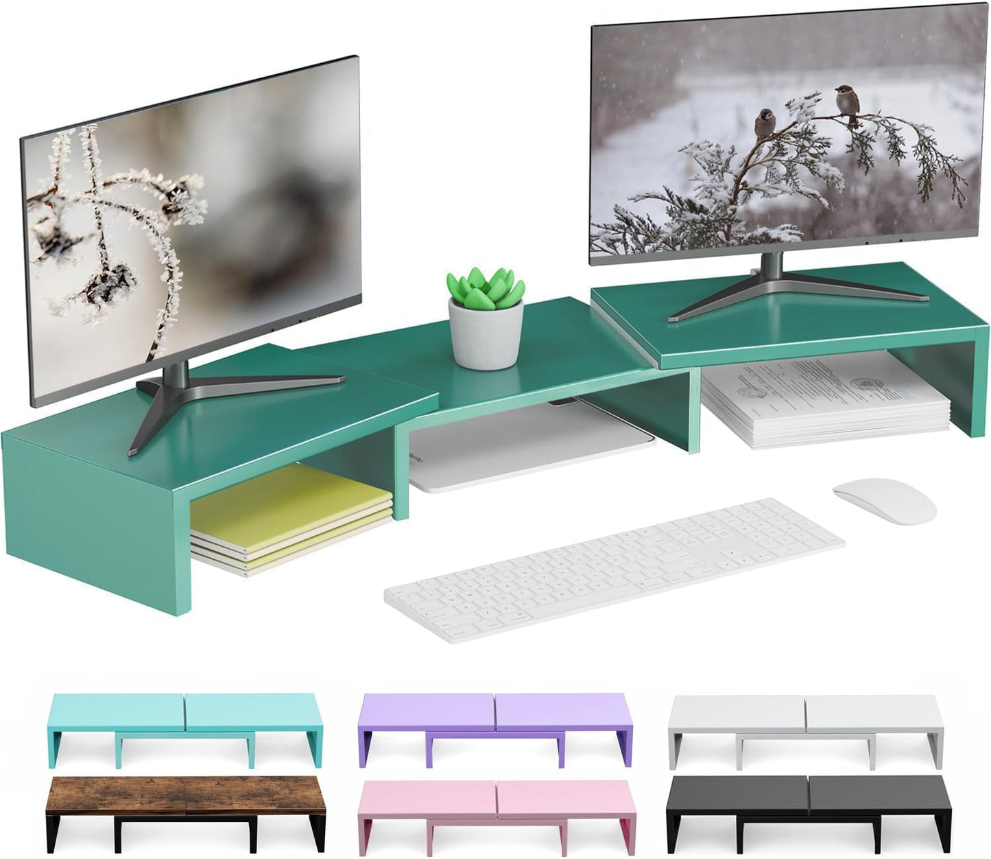 Dual Monitor Stand for Desk, Metal Computer Stand, Desk Shelf Riser,Desktop Organizer for Home and Office Use (Black)