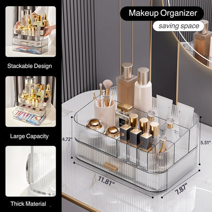 Stackable Cosmetics Organizer Drawers, Bathroom Vanity Makeup Organizers and Storage, Ideal for Desk and Dresser Countertops, Great for Palette, Skincare, Lipsticks, Nail Care. Green