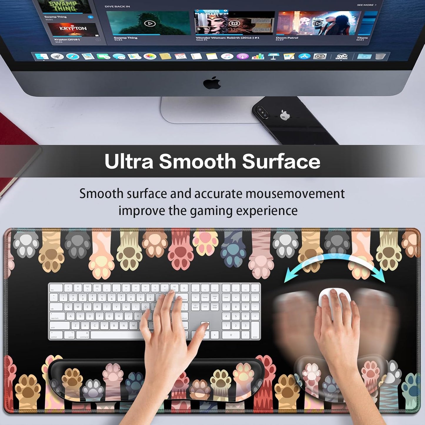Desk Mat, Large Gaming Mouse Pad with Wrist Rest, 4in1 XXL Mousepad+Keyboard Wrist Rest+Mouse Pad Wrist Support+Cup Coaster Set Ergonomic Floral Computer Desk Arm Wrist for Decor Home Office Women