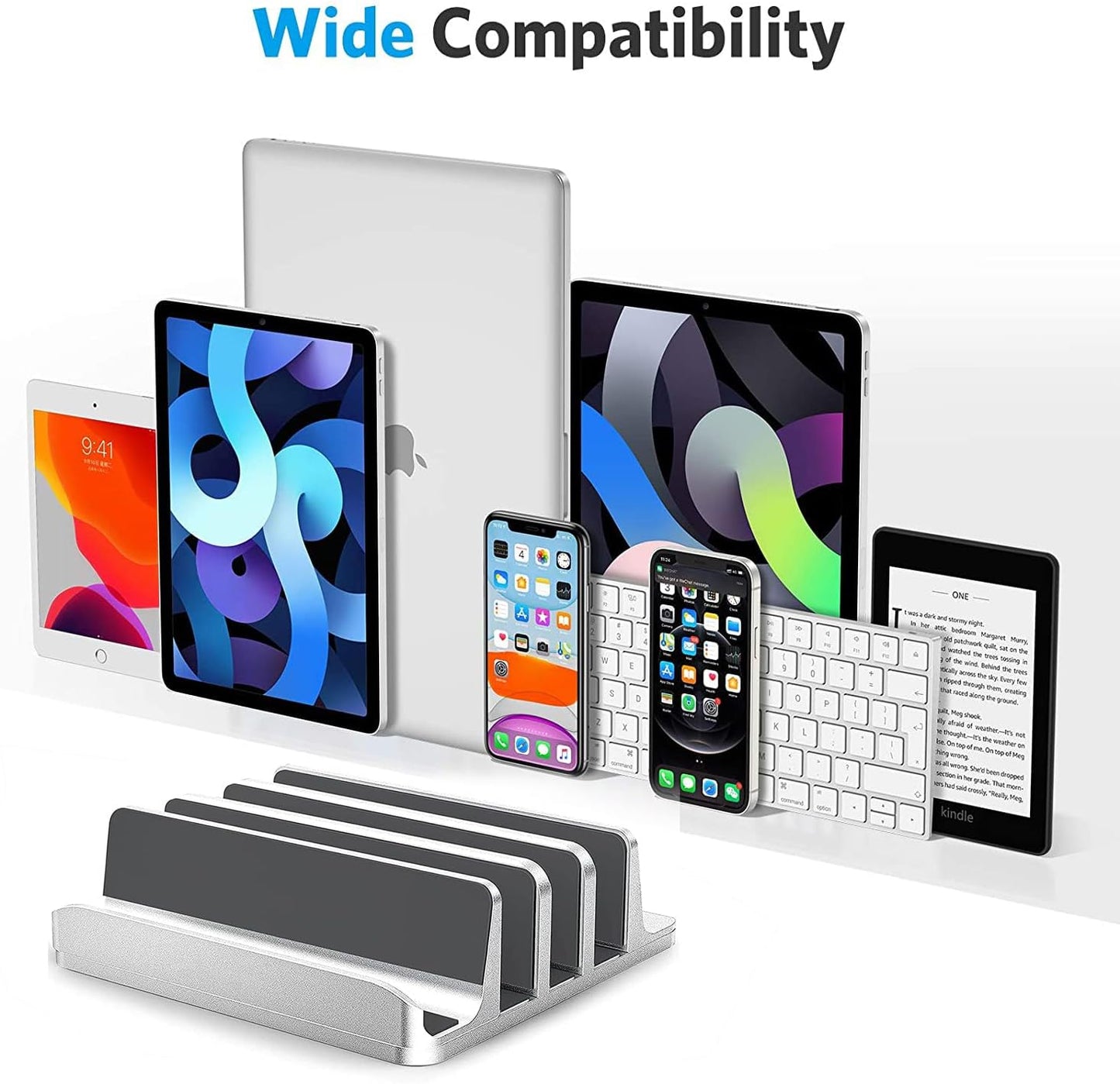 3-Slot Vertical Laptop Stand for Desk [Updated Version],Space-Saving Aluminum Desktop Stand Holder with Adjustable Dock Size Compatible for All MacBook/HP/Dell/Surface/Samsung/Chrome Book(Silver)