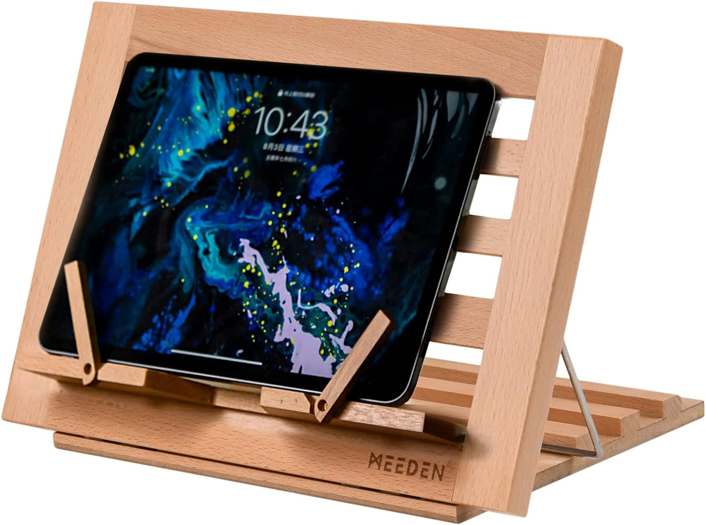 MEEDEN Book Stand with Page Holder Clips, Cookbook Holders for Reading Hands Free, Adjustable Foldable Solid Beechwood MacBook Stand for Laptop Textbook Bible File Documents - 13.39" x 9.25"