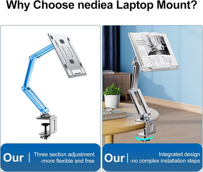Laptop Mount for Desk, Tablet Arm Mount with 360° Rotating, Aluminum Laptop Tray Adjustable, Foldable Computer Stand/Holder, Fit for 11-15 Inch Laptops (Silver)