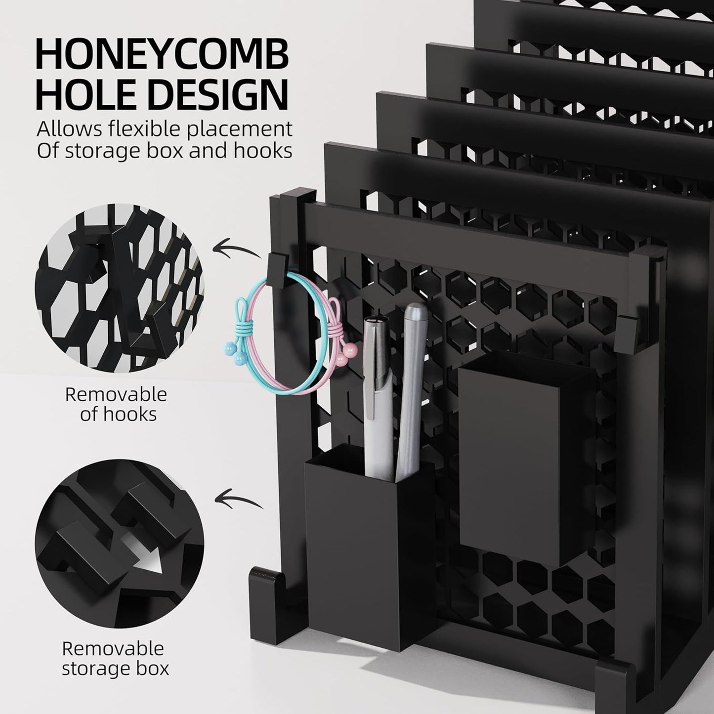 File Organizer for Desk with Storage Box & Hook, Inclined Desk File Organizer with 5-Section Vertical File Holder Suitable for Home Office Document Organization (Black)
