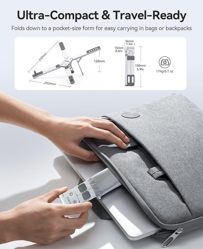 ORICO Portable Laptop Stand for Travel & Desk, Ultra-Compact Foldable Aluminum 3-in-1 Riser for Laptop, Tablet & Phone, 5 Adjustable Heights, Compatible with MacBook/HP/Dell/iPad/iPhone – PN1 (Gray)