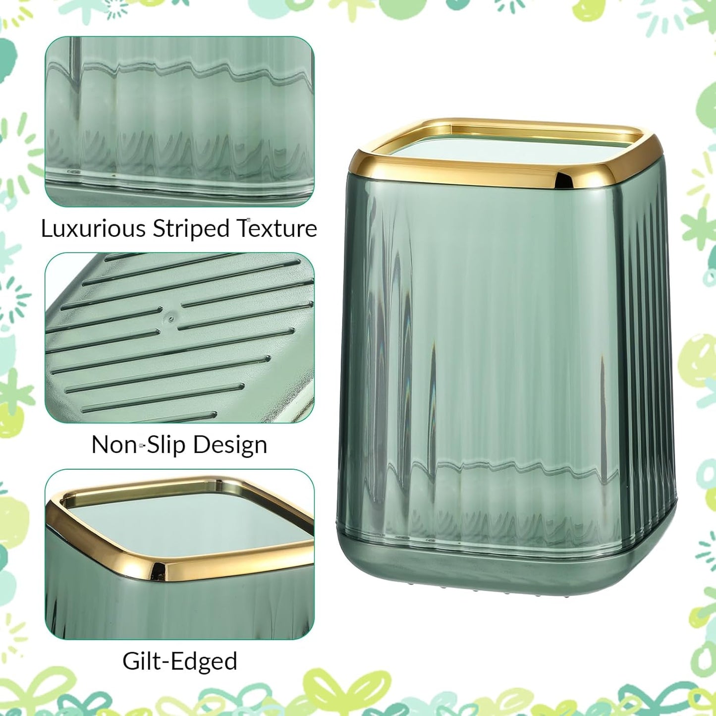 Pen Holder for Desk, Cute Pen Holder Clear Makeup Brush Holder Pencil Organizer Pencil Cup Desk Accessories for Bathroom Countertop Office Home Supplies School (Green)