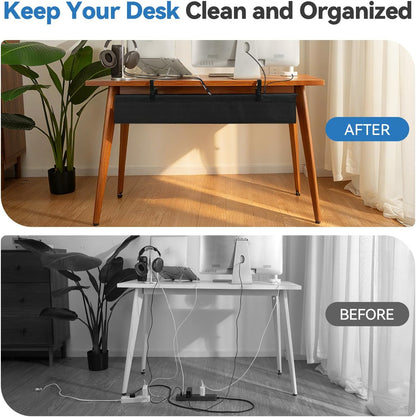 SHUWEI 36" Under Desk Cable Management Tray, Premium Fabric Cable Management for Desk, Clamp/Screw Mount Cable Tray for Office and Home (White, 36" L)