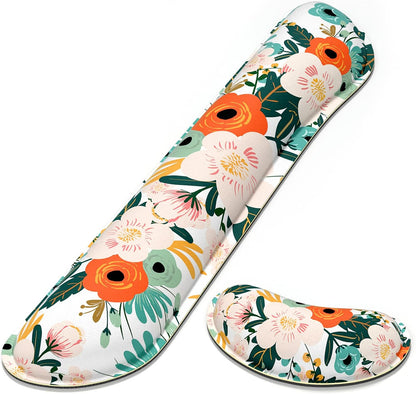 Dapesuom Enlarge Keyboard Wrist Rest, Memory Foam Wrist Cushion for Desk Mats Support, Cute Pain Relief Keyboard Mouse Pad Rests Set with Non-Slip Base for Gaming Laptop Office Computer, Green Leaf