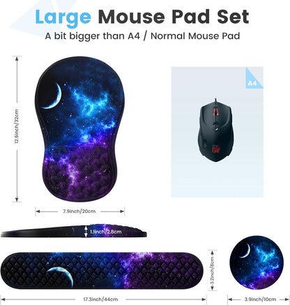 HAOCOO Keyboard Wrist Rest, Ergonomic Mouse Pad with Wrist Rest, 3 in 1 Keyboard and Mouse pad with Coaster Set, Memory Foam Wrist Support, Non-Slip PU Base for Home Office, Rose Gold Pink