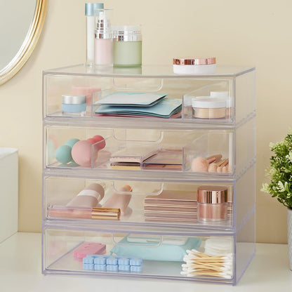 STORi STAX Plastic Stackable Organizer Drawers (Set of 2) Clear | 12.5" Wide | Set Includes Two Open Drawer | Organize Office Desk Accessories & Sort Paper | Made in USA