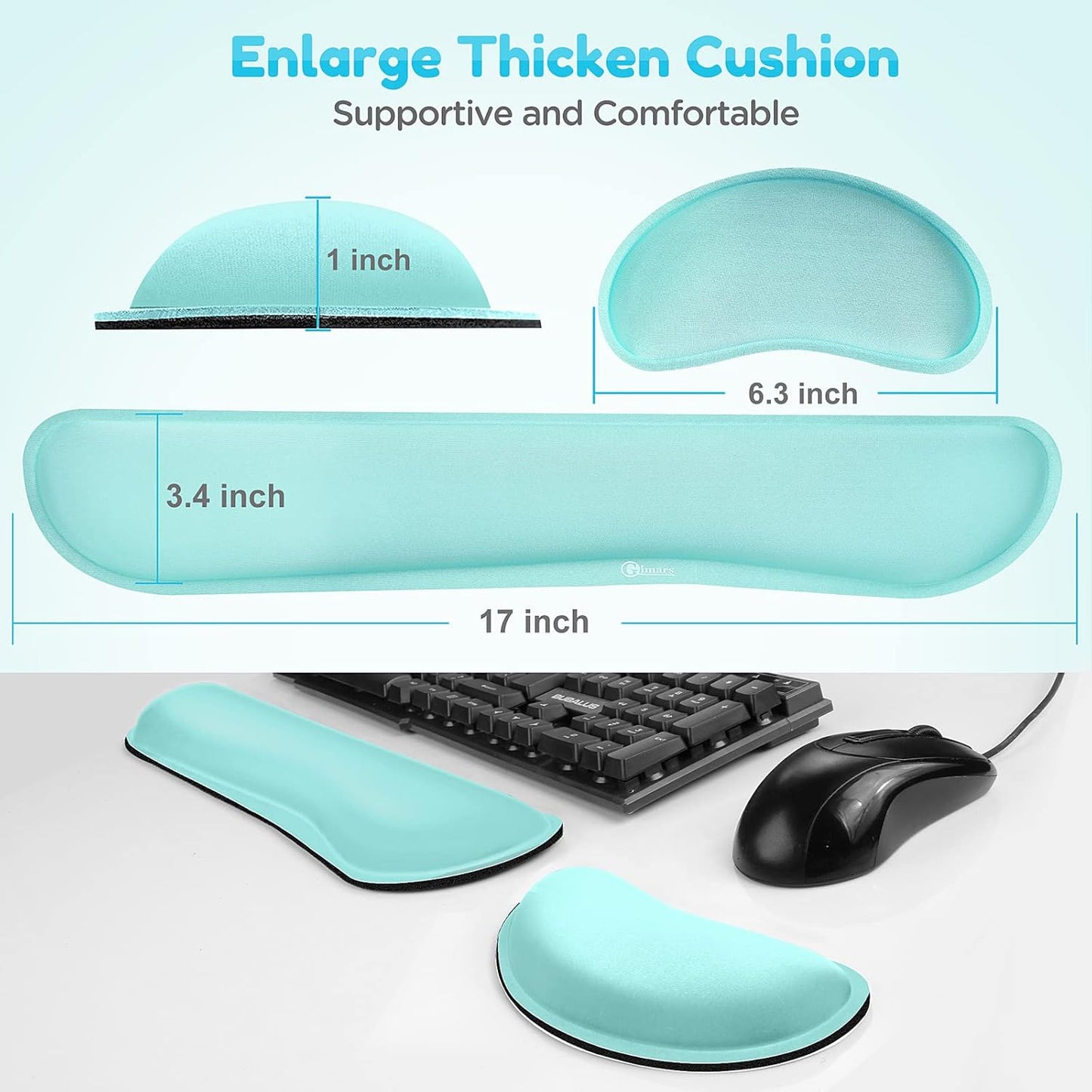 Gimars Upgrade Enlarge Silky and Superfine Fabric Gel Memory Foam Keyboard Wrist Rest Set, Ergonomic Keyboard Mouse Wrist Support for Typing Pain Relief, Comfort for Office, Gaming, Computer