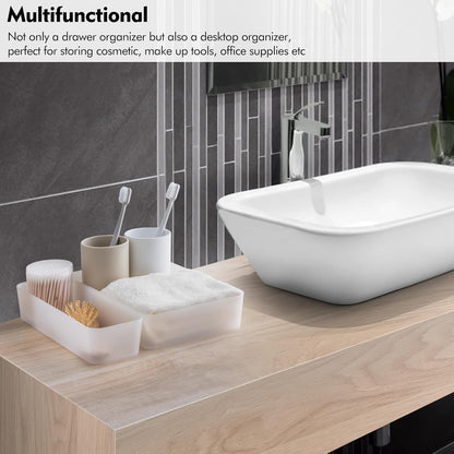 Poeland 5 Pcs Drawer Organizer Tray Storage Box for Bedroom Nightstand Drawer Dresser Bathroom Kitchen Drawer, Frosted