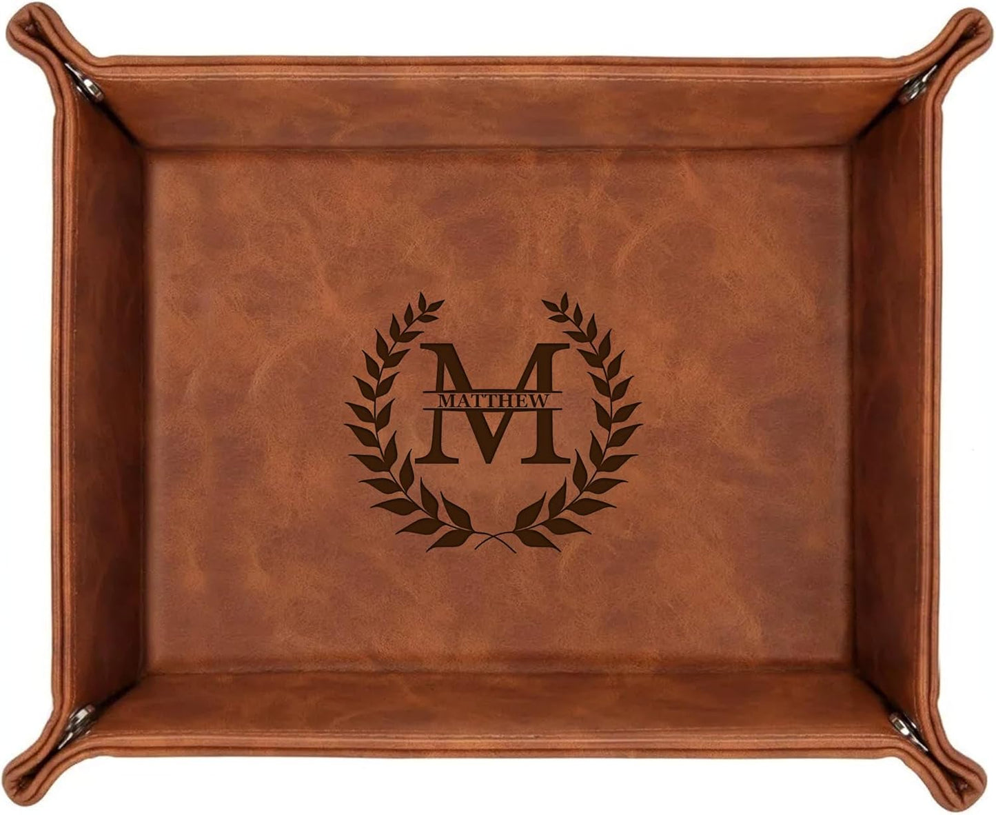 Personalized Engraved Leather Tray for Men with Engraved Name, PU Leather Valet Organizer for Dad, Custom Gift for Him, Custom Catchall Tray for Desk, Office, Accessories Travel Organizer for Men