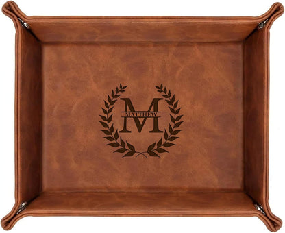 Personalized Engraved Leather Tray for Men with Engraved Name, PU Leather Valet Organizer for Dad, Custom Gift for Him, Custom Catchall Tray for Desk, Office, Accessories Travel Organizer for Men