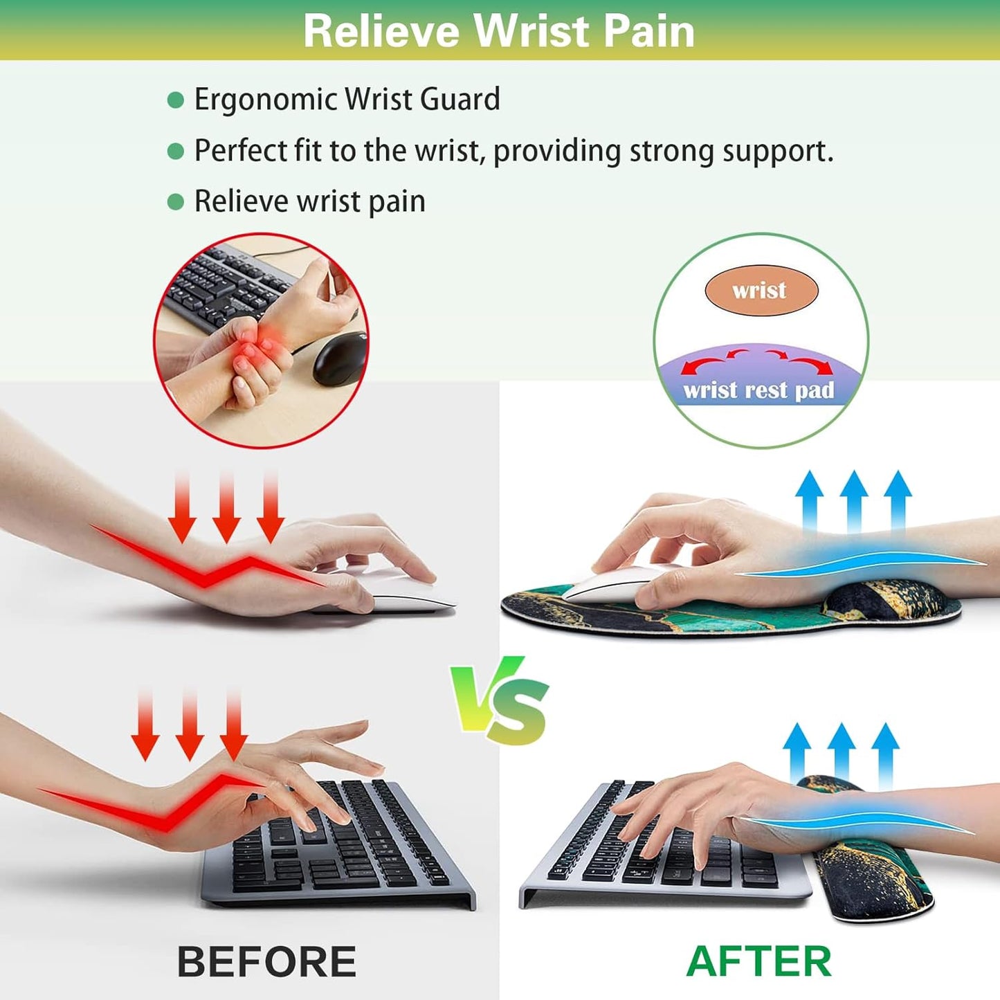 Mouse Pad with Wrist Rest Set, Qomolama 3-in-1 Wrist Support Mouse Pad Set, Floral Gaming Mousepad with Anti-Skid Base,Ergonomic Mouse Pad,Memory Foam Keyboard Gel Wrists Rest