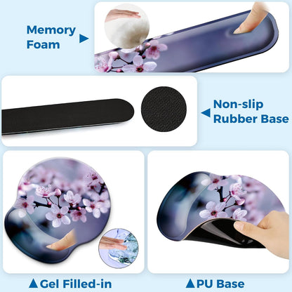 Mouse Pad and Keyboard Wrist Rest Support, with Non-Slip PU Base,Gel Mouse Pad with Coaster,Pain Relief for Gaming, Computer,Office -Beach