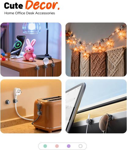 Cable Clips,8 Pack Cord Holder Cord Organizer [1s Lock & Strongest Adhesive] Spring Cord Clips Phone Charger Wire Desk Cable Management Nightstand Home Office School Decor Women Cute Desk Accessories