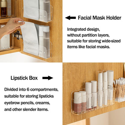 MORNITE Bathroom Medicine Cabinet Organizer Set, Narrow Compact Makeup Shelves Holder for Lipstick, Cosmetic, 2 Pcs Trays for Cabinet Door Wall, Vanity - Clear
