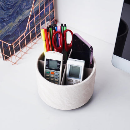 Hennaja Round Leather Art Supply Organizer,Remote Control Holder,360 Degree Rotating,Multi-Functional Pencil Holder,4 Compartments Desktop Stationary Organizer(1-Blue Bird) - Colors C