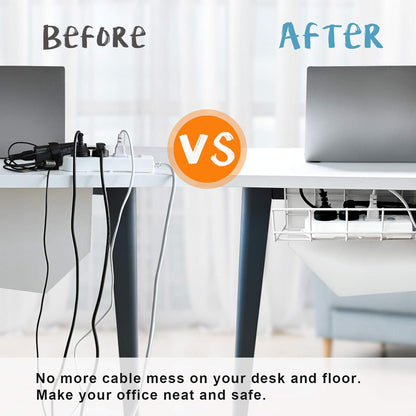 Under Desk Cable Management- 2 Pack Cord Organizer. Metal Wire Cable Management Tray for Office, Studio and Home. Super Sturdy Under Table Cable Management - Black Cable Organizer