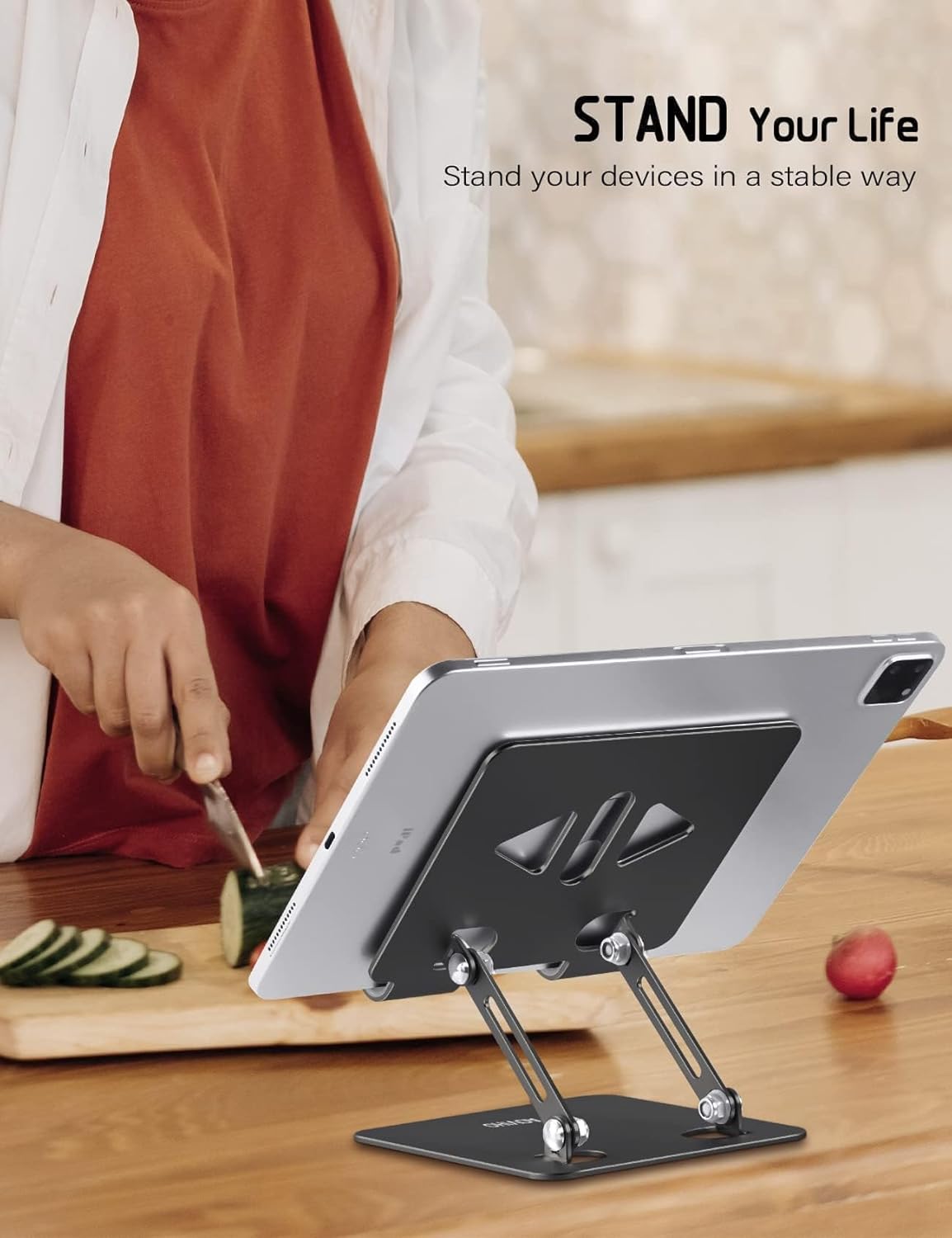 Aoviho Tablet Stand Holder for Desk, Adjustable Desktop Tablet Holder, Foldable Aluminum Tablet Mount for iPad pro 12.9, iPad Air Mini, Samsung Galaxy Tabs Z Fold Kindle Fire 4-12 inch Purple