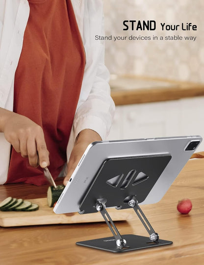 Aoviho Tablet Stand Holder for Desk, Adjustable Desktop Tablet Holder, Foldable Aluminum Tablet Mount for iPad pro 12.9, iPad Air Mini, Samsung Galaxy Tabs Z Fold Kindle Fire 4-12 inch Purple