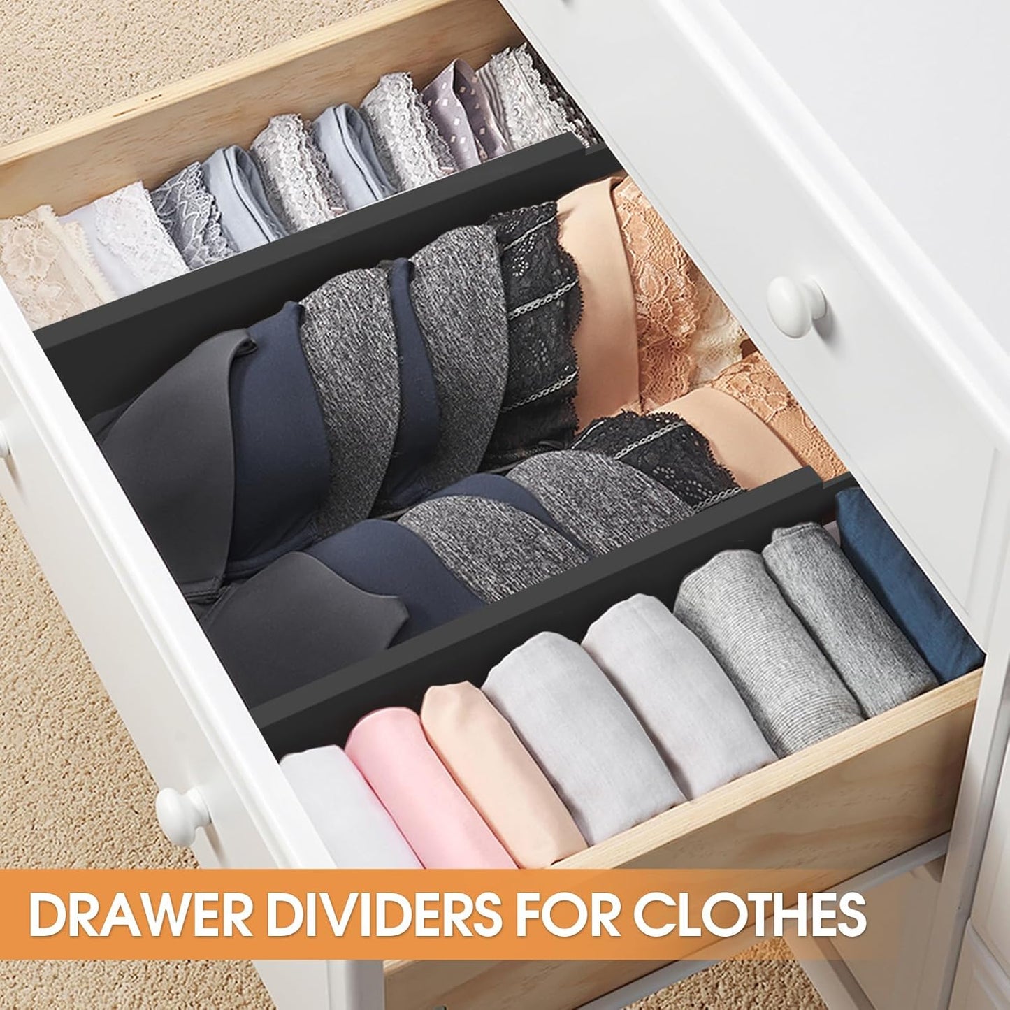 Bamboo Drawer Dividers,17-22" Adjustable Kitchen Drawer Organizer for Clothes,4 Pack Expandable Drawer Organization Separators for Bedroom,Bathroom,Dresser and Office,Natural