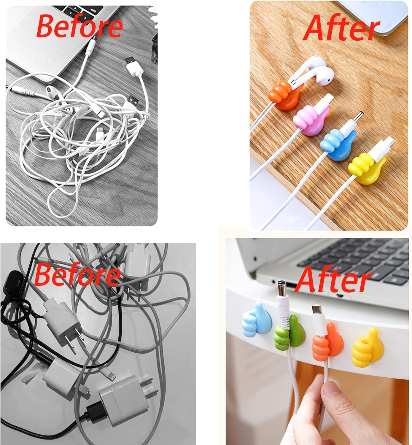 50Pcs Creative Silicone Thumb Up Wall Hook, Self Adhesive Cable Clips, Funny Cord Holders for Cables, Wall Decoration Hook Home/Office Data Cable Clip Wire Desk Organizer