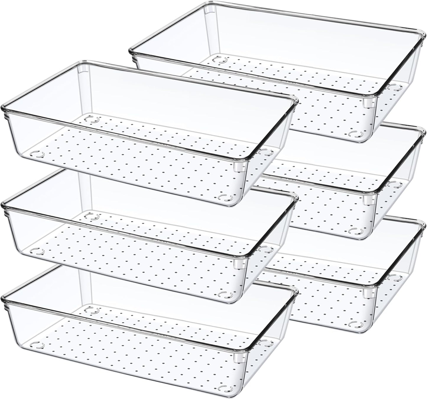 6 Pack Drawer Organizers, Plastic Clear Acrylic Non Slip Non Cracking kitchen drawer organizer Stackable Bathroom Drawer Organizer Trays, Storage Bins for Makeup, Bathroom, Kitchen Office