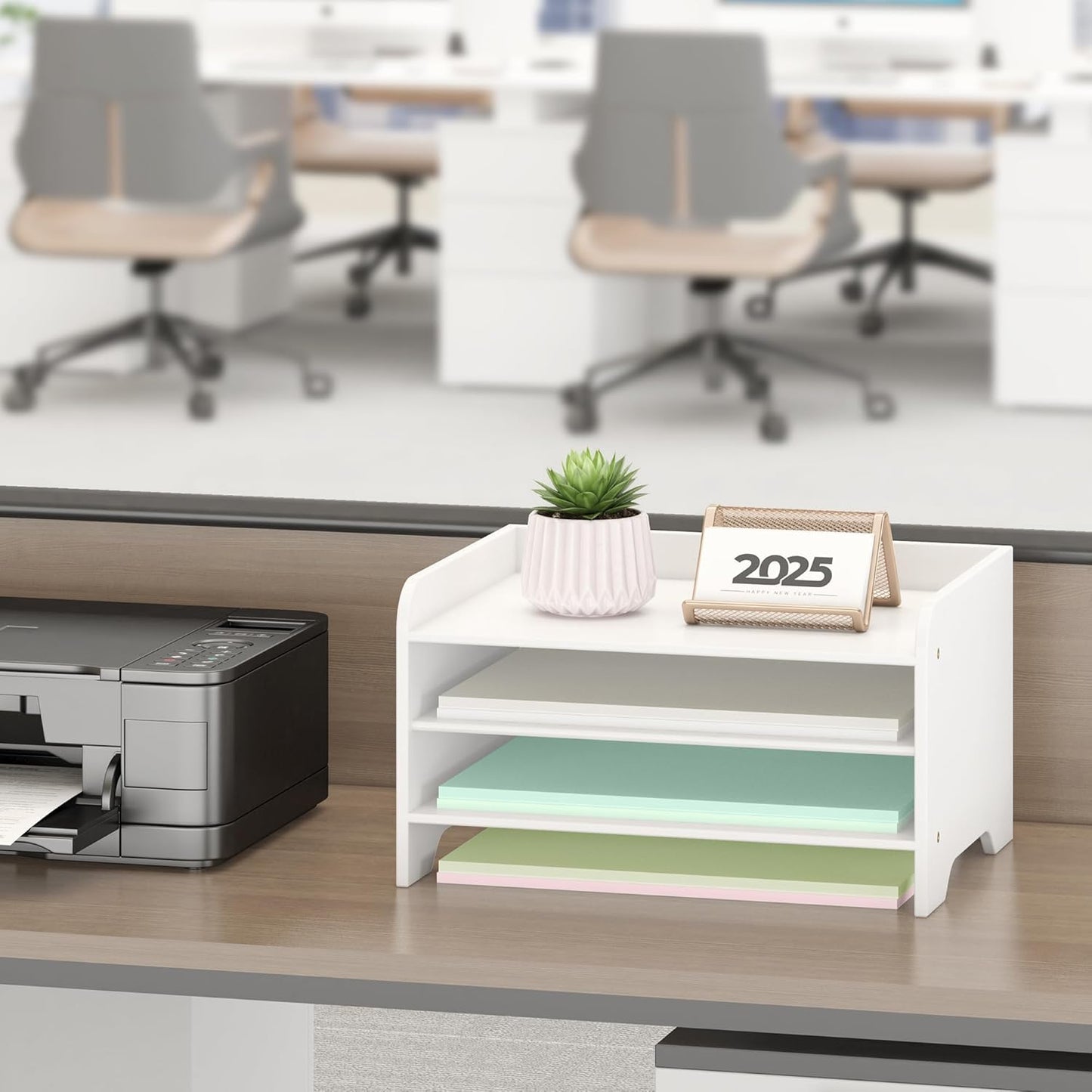 Desk File Organizer 4-Tier Desktop Paper Mail Organizer Document Holder for Home Office Supplies, Office Desk Accessories & Workspace (Nature)