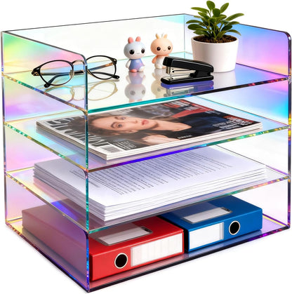 Gelite Acrylic File Organizer for Desk 4 Tiered Stackable Letter Tray Office Paper Storage Desktop Document Sorter, Neon Pink