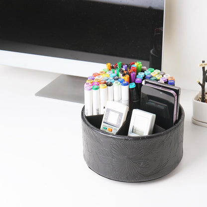 lizimandu Round Leather Art Supply Organizer,Remote Control Holder,360 Degree Spinning,Multi-Functional Pencil Holder,4 Compartments Desktop Stationary Organizer(1-Gold) - Colors B