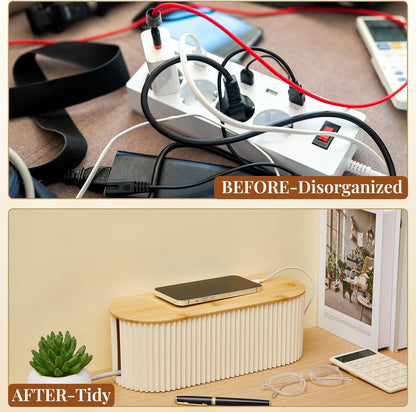 Marsui 2 Pcs White Cable Management Box Cord Hider Organizer with 46 Pcs Cable Management Kit Wire Box for Power Strips Surge Protectors Desk TV Computer Wires