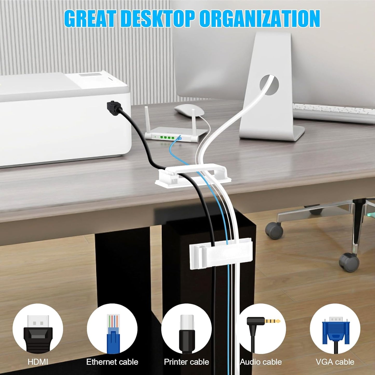 XHF 50 PCS Self Adhesive Cable Clips(L) Black,Wire Clips Cable Management Wire Organizer Cord Holder for Under Desk, Car, Wall, TV PC Ethernet Cable