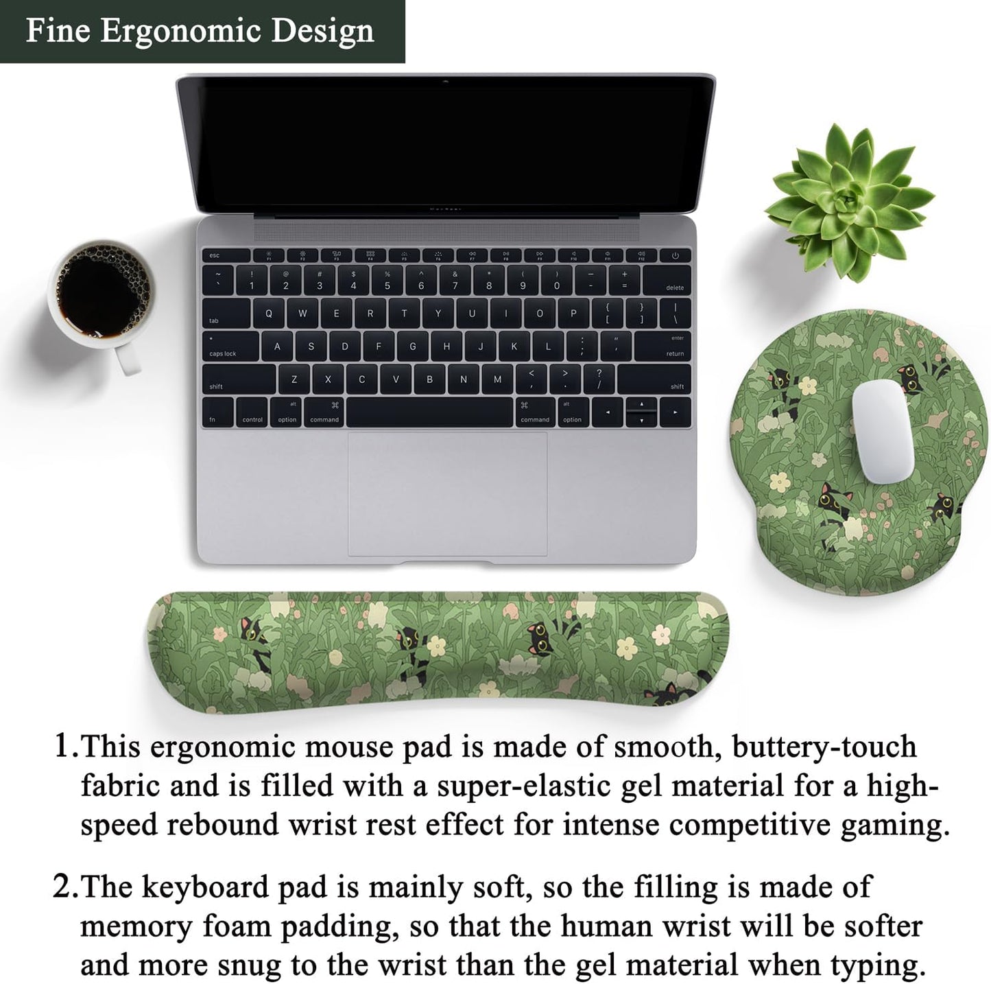 Ghost Book Mousepad with Wrist Rest Halloween Computer Keyboard Mouse Pad Black Cute, Mouse Pad with Wrist Rest for Computer Keyboard, 2 In1 Mousepad with Wrist Support Easy Typing&Relieve Wrist Pai