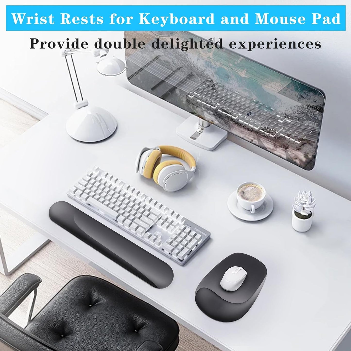 Wrist Rest for Keyboard and Mouse, Ergonomic Gel Computer Keyboard Wrist Rest with Memory Foam, Keyboard Wrist Support Pad for Long Hours of Work, Gaming, Studying-Relieve Wrist Pain