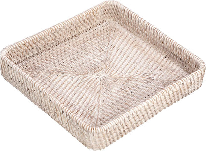 Hipiwe Key Basket Tray for Entryway Table Rattan Serving Tray Handwoven Wicker Baskets Vanity Trays Square Decorative Fruit Trays for Kitchen Counter Bedside Living Room Bathroom, 8.1"