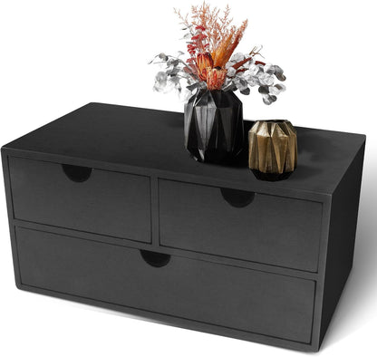 Charmewooden Desk Organizer with Drawers Countertop Drawers Organizer Tabletop Storage Organization Box Home Office Workspace Bathroom Toiletries Supplies (black with shelf)
