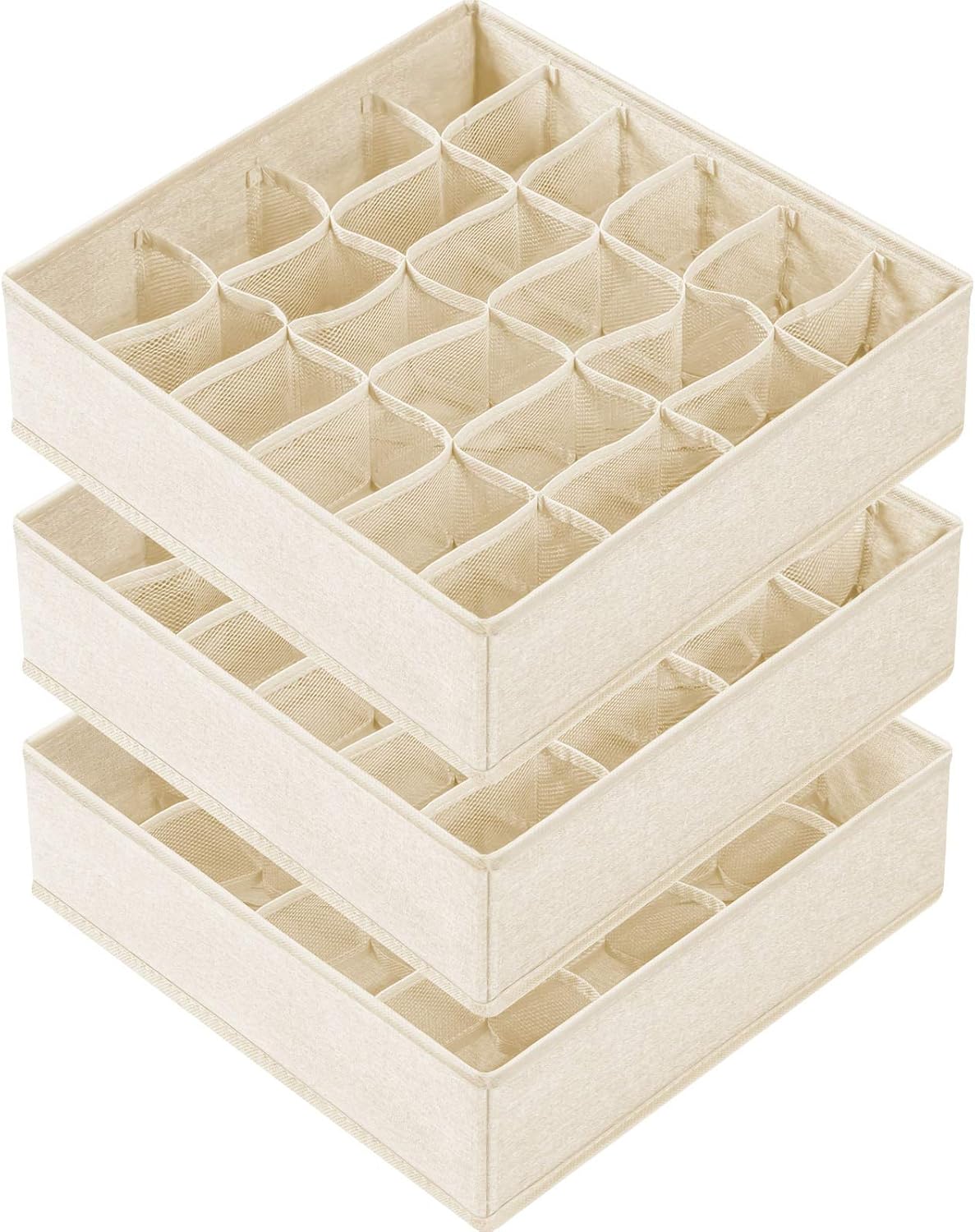 Criusia 6 Pack Large Drawer Organizer for Sock Underwear - Washable Heavy Duty Fabric Closet Organizers and Storage Bins - 90 Cells Dresser Organizer Divider for Baby Clothes, Ties, Belt (Grey)