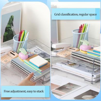 DoubleFill 12 Pcs Stackable Letter Tray Rectangular Plastic Desk Organizer 13 x 9.5 x 2.6 in Paper Holder File Tray Accessories Rack for Desktop Office Desk Drawers (Clear)