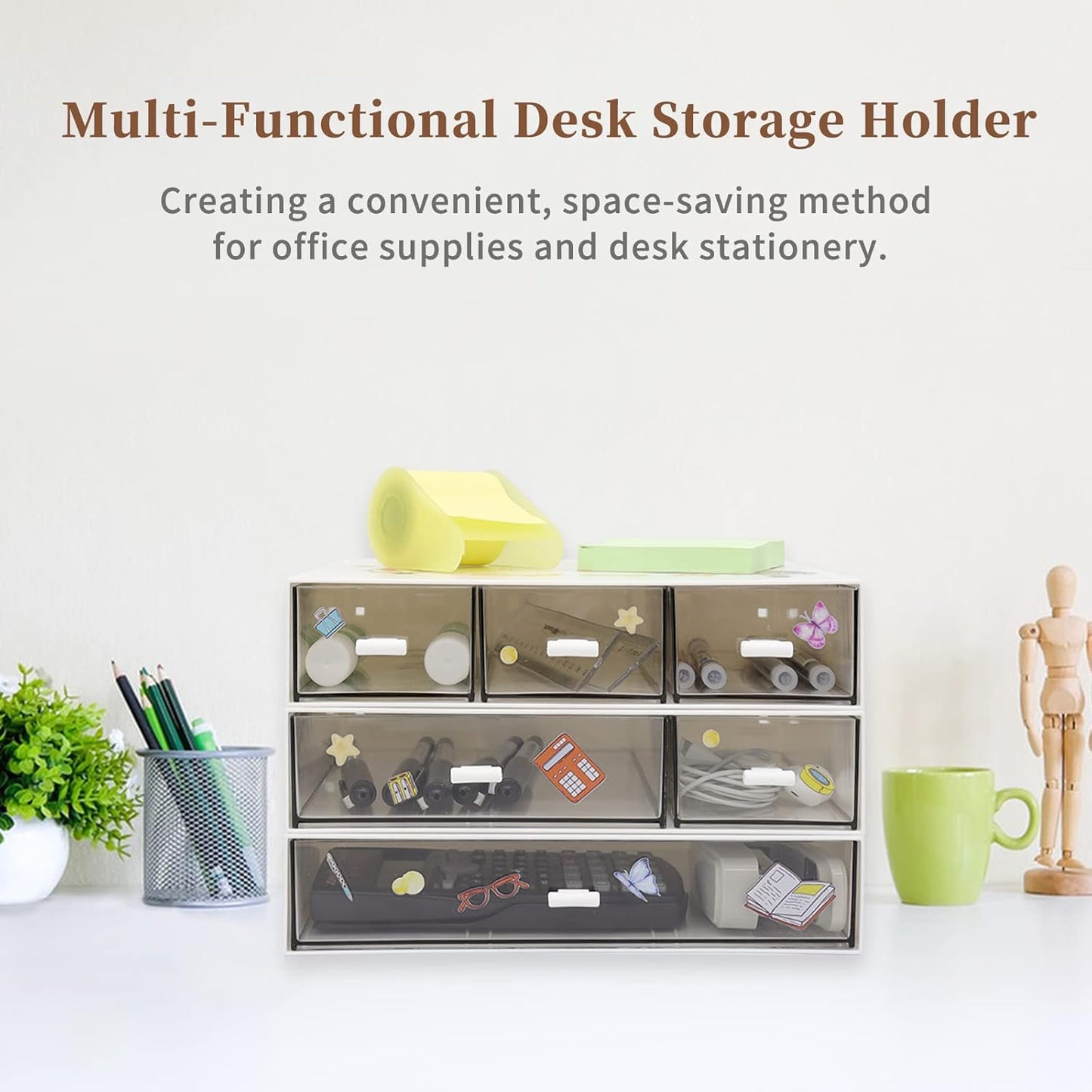 3 Tier Stackable Desk Organizer With 6 Drawers - Plastic Storage for Makeup and Desktop Organization (White)