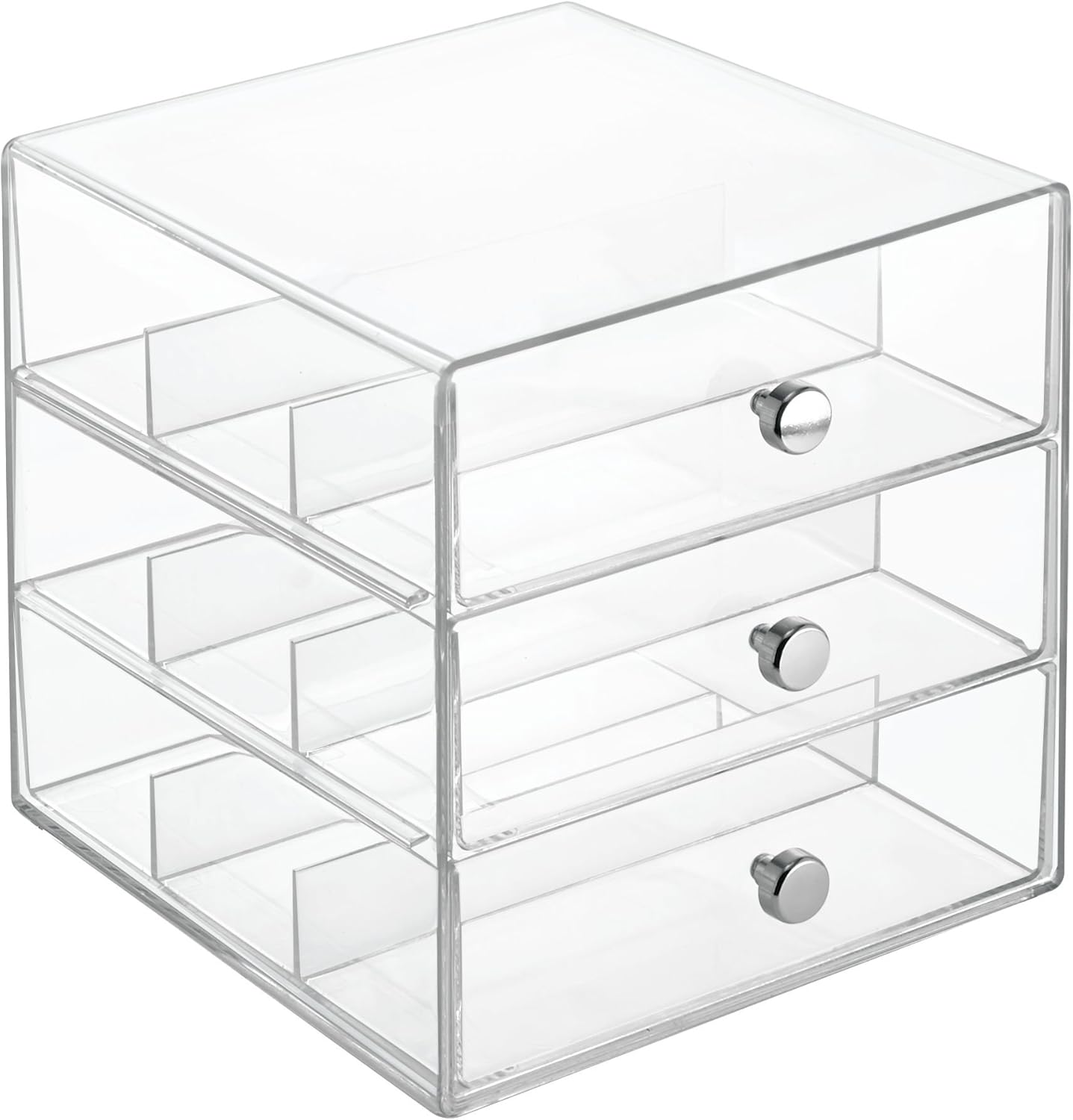 iDesign Divided 3-Drawer Stackable Organizer for Glasses, Sunglasses, and Readers - Black/Clear