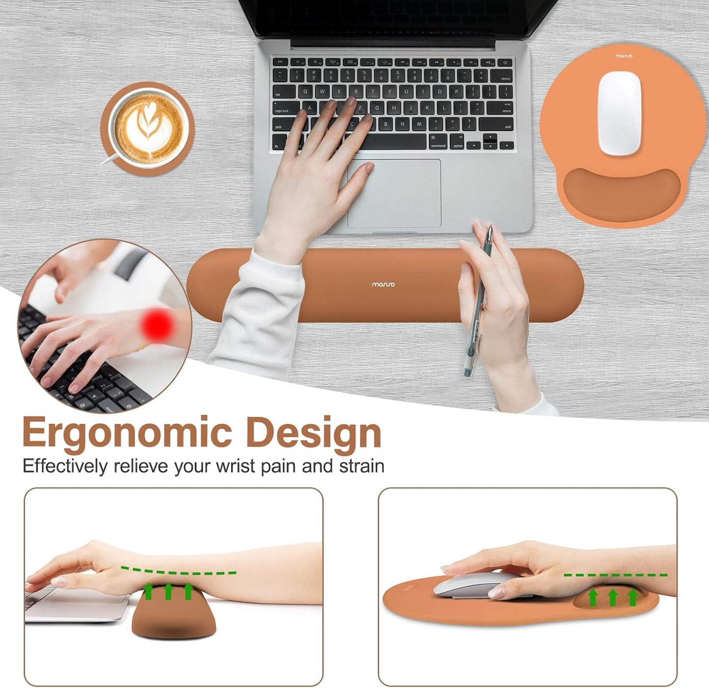 MOSISO Wrist Rest Support for Mouse Pad&Keyboard Set, Circle Curved Ergonomic Mousepad&Coaster Non-Slip Base Home/Office Pain Relief&Easy Typing Pad with Soft Cloth&Silicone Lining, Antique Green